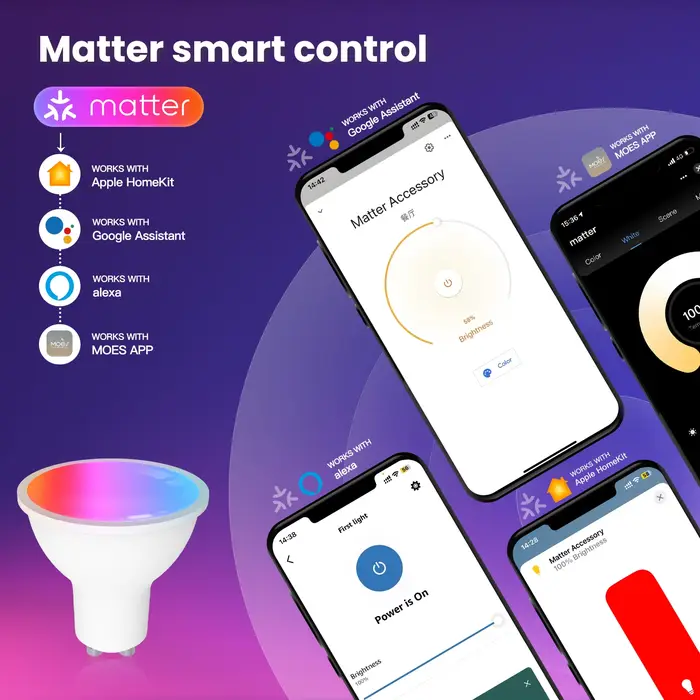 MOES Tuya Matter WiFi GU10 ampoule intelligente lumière LED à intensité variable 16 millions de coul