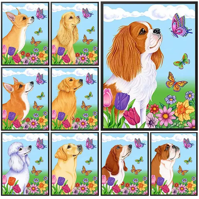 Dessin animé chien papillon printemps fleur mur photos pour salon nordique affiche mur Art toile peinture décor à la maison sans cadre