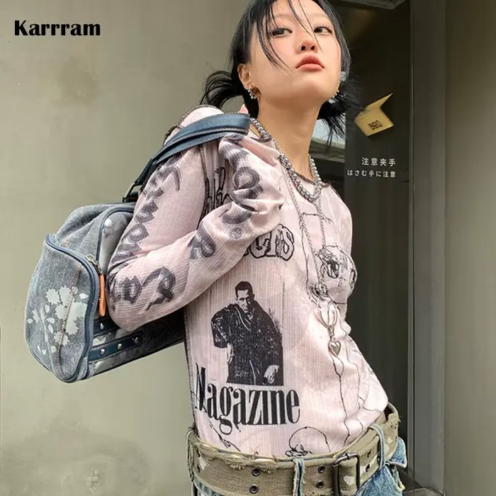 T-shirt Harajuku Grunge féerique Karrram Y2k, esthétique, dessin animé japonais, à la mode coréenne,