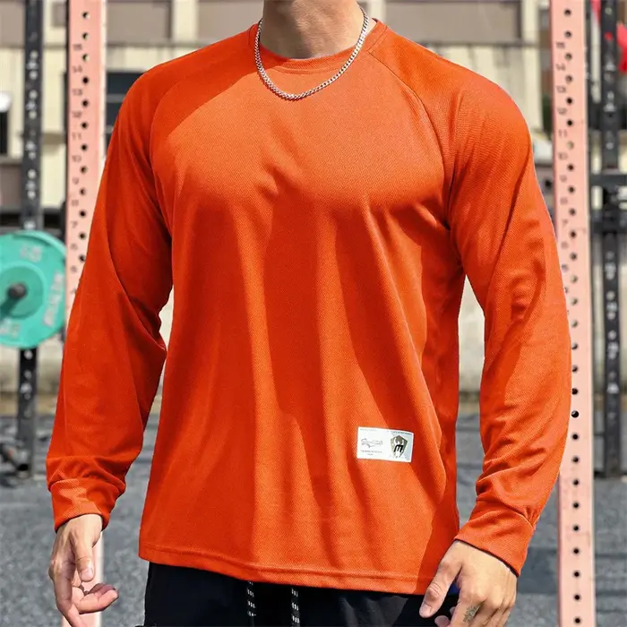 Haute qualité automne hommes à manches longues T-shirt mode sport col rond fitness course maille res