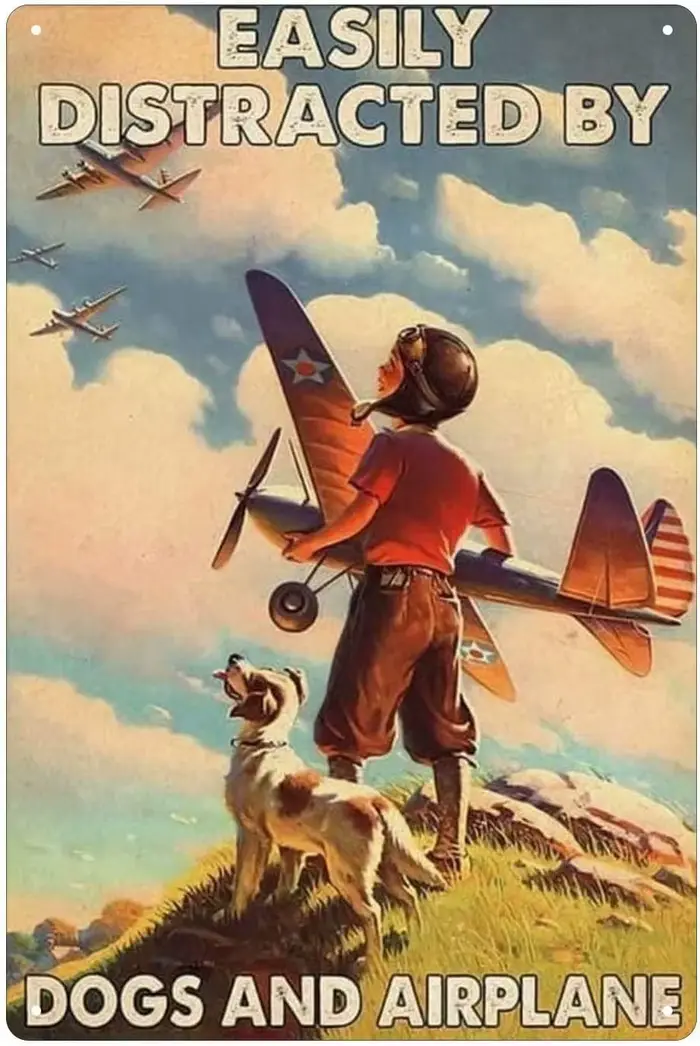 Plaque en métal avec affiche pilote et chien, plaque murale en métal de style rétro - Facilement dis