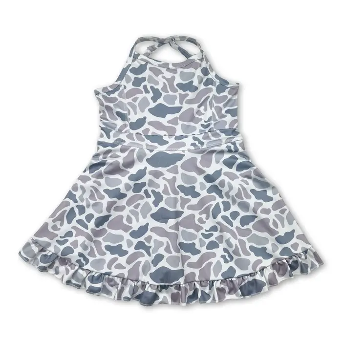 Robes pour bébés filles, 6 couleurs, style camouflage, à bretelles, avec volants, longueur genou, po