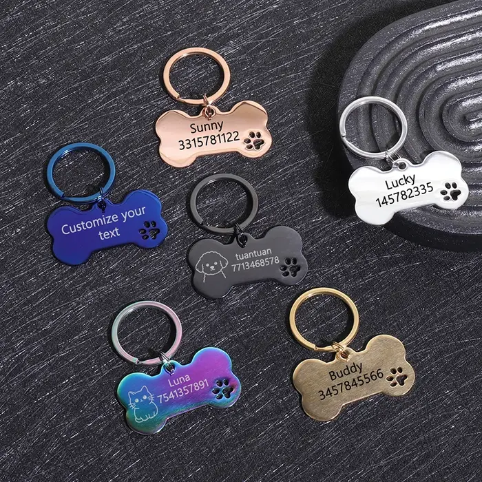 Plaques d'identification personnalisées pour chien avec nom et texte