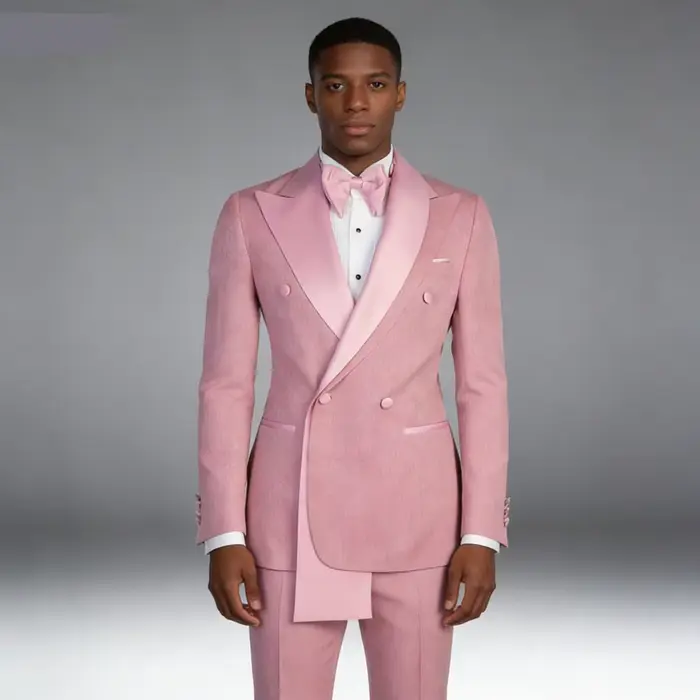 Costume de Marié Rose 2 Pièces Style Tendance pour Homme avec Double Boutonnage pour Mariage, Banquet, Soirée Formelle – Tenues et Vêtements pour Hommes