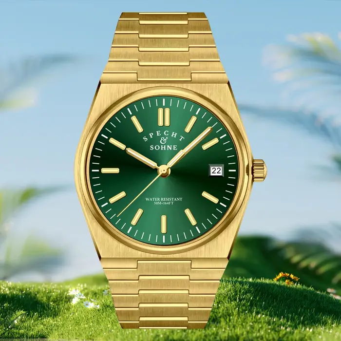 Montre homme Specht&Sohne 37MM - Montre classique or PVD avec verre saphir et étanchéité 50M mouvement quartz