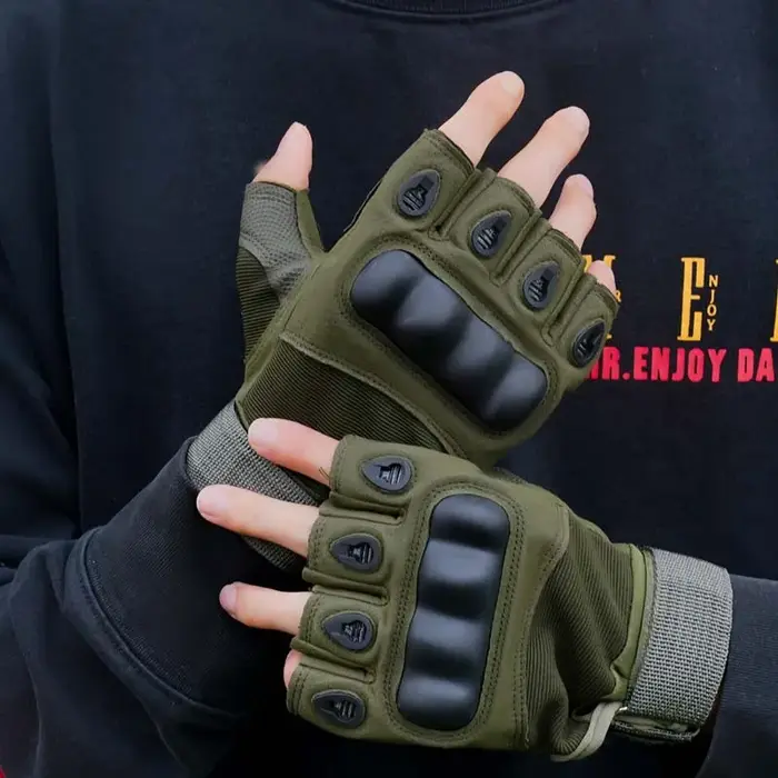 Gants tactiques outdoor demi-doigts paintball airsoft chasse vélo anti-dérapage protection