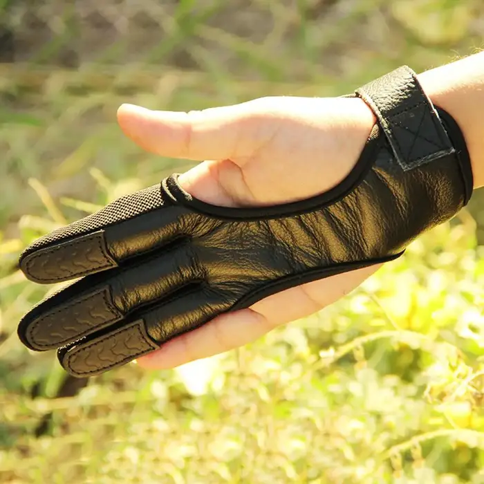 Gant professionnel tir à l'arc 3 doigts cuir - Protection main, chasse à l'arc, gantard élastique haute protection