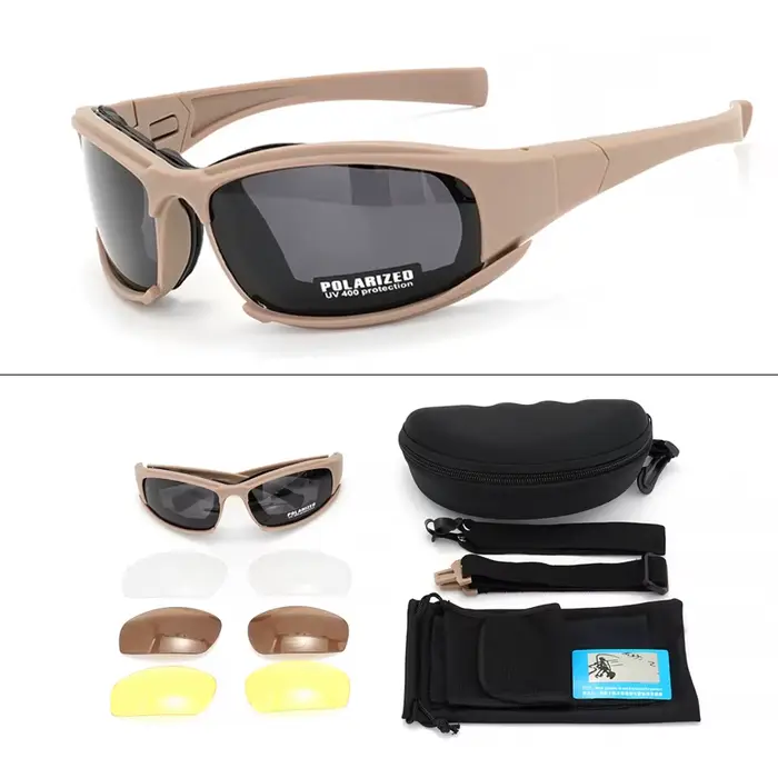 Lunettes tactiques 4 lentilles polarisées pour chasse - protection vent, poussière et UV400 complète