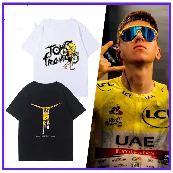 T-shirt Cyclisme Tour de France Pogacha – Nouvelle Collection Été – Col Rond – Vélo de Route – Coton Ample – Manches Courtes – Homme et Femme