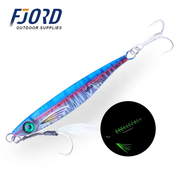 FJORD 40g 60g 80g Jig métallique avec revêtement UV, effet phosphorescent, pour jigging et lancer de