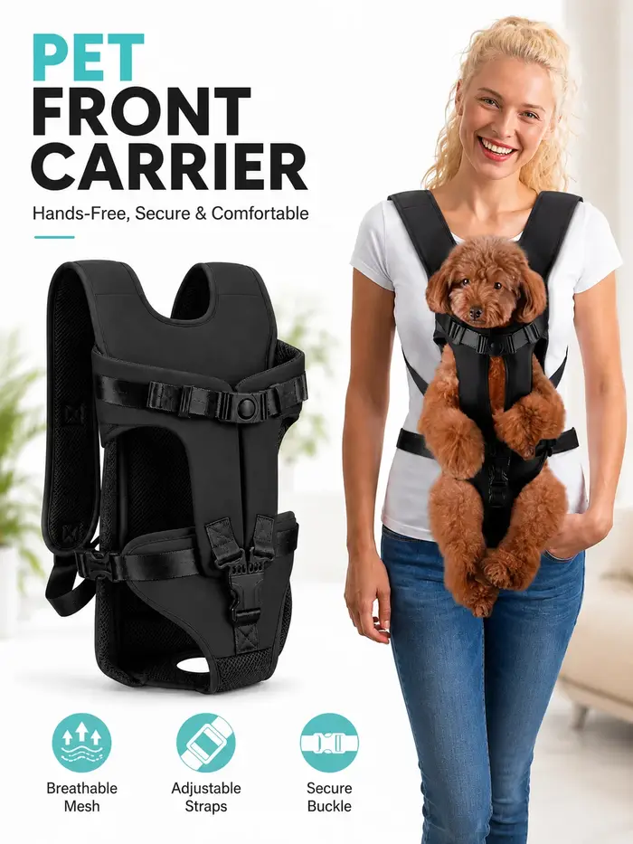 Sac à dos de transport pour chien, sac de poitrine rembourré respirant pour animaux de compagnie avec sangles réglables et trou pour la queue pour chiens de petite et moyenne taille