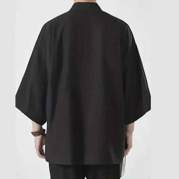 Chemise Kimono Japonais Décontractée pour Homme, Point Ouvert, observateur, Cardigan Noir à Manches 