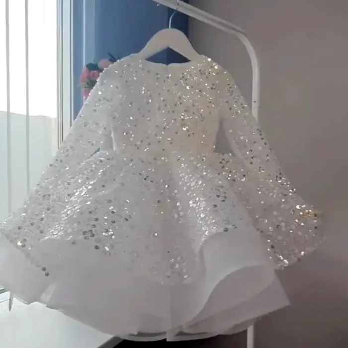 Robe de princesse pour filles, tenue de cérémonie, robe blanche à sequins pour anniversaire, tutu po