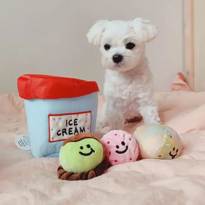 Nouveau jouet en peluche pour chien coréen avec seau à crème glacée BB couineur, boule interactive p