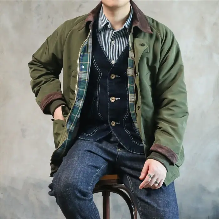 Veste coupe-vent imperméable homme style anglais col rabattu matériau coton pour automne hiver et printemps occasions décontractées