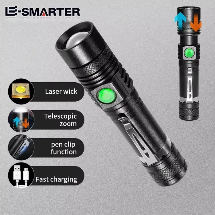Lampe de poche USB ultra lumineuse aste, torche LED, lanterne, embouts électriques, lumière de vélo,
