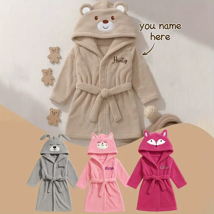 Serviette pour bébé à capuche avec ours brodé avec nom personnalisé |   Peluche douce 74-84cm pour 1