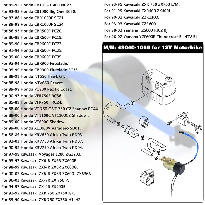 Pompe à carburant pour Honda Shadow 1100 VT1100 VT1100C 8mm WX-DZB11, livraison gratuite