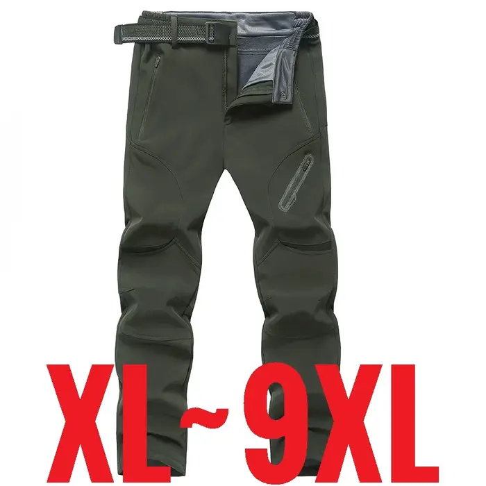 Pantalon homme grande taille imperméable doublé polaire 9XL pour travail hiver automne noir