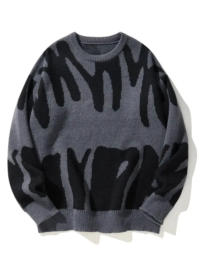 Pull à col rond à motif jacquard irrégulier pour hommes, pull décontracté, document d'abonnés, popul