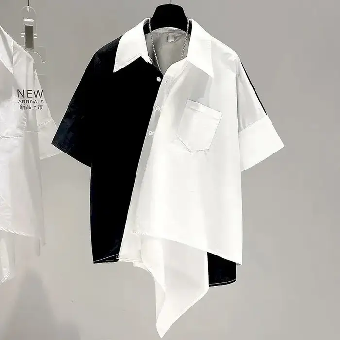 Chemise Patchwork à Manches Courtes pour Femme, Design Irrégulier, Chic, à la Mode, Tendance d'Été, 