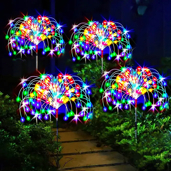 Feux d'artifice solaires étanches, 8 modes d'éclairage, forme de bricolage, extérieur, lumières de j