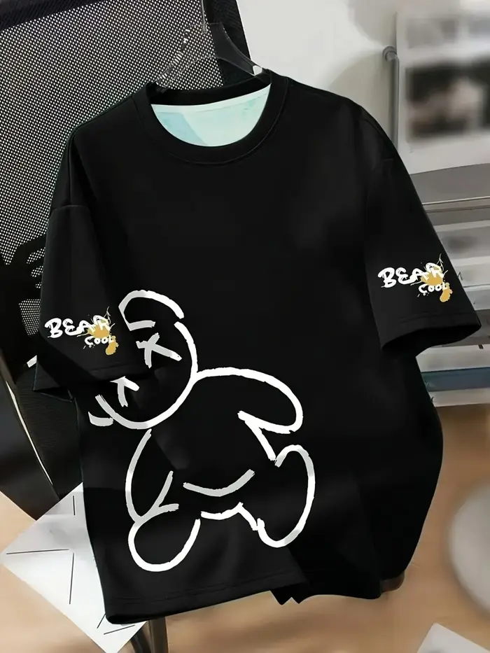 Vente chaude d'été hommes personnalisé ours en peluche imprimé respirant et confortable T-shirt exté