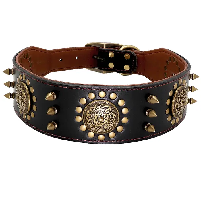 Grand collier pour chien en cuir, colliers cloutés à pointes Pitbull pour chiens de taille moyenne e