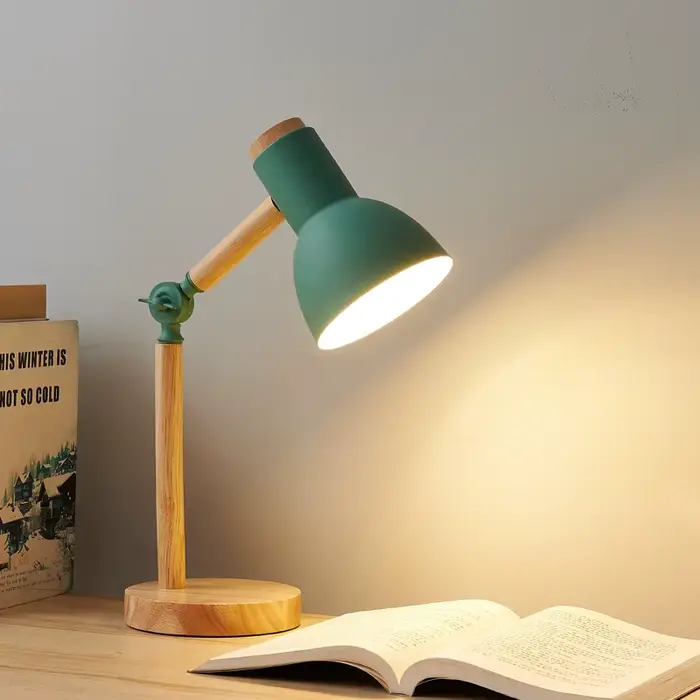 Lampe de Table nordique créative en bois, Art LED, tête tournante, lampe de chevet Simple, Protectio