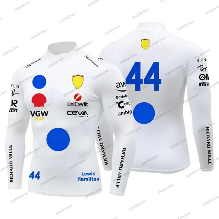 T-shirt de compression de course Charles Leclerc 16 pour hommes, Hamilton 44, col montant, manches l