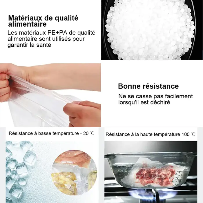 Sacs sous vide pour aliments 100 pièces lots de conservation alimentaire sous vide pour stockage et préservation de la fraicheur et du goût de la viande légume poissons et produits laitiers