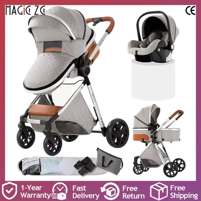 Poussette multifonction 3 en 1, système de voyage et landau avec nacelle incluse et cadre pliable lé