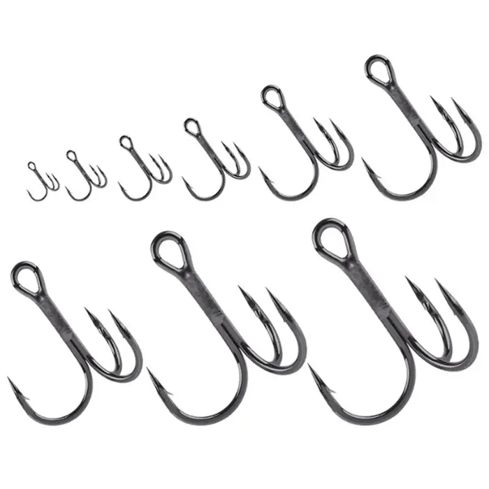 10 pièces/lot hameçon de pêche triple pointu fort courbure ronde large écart crochets barbelés en ac