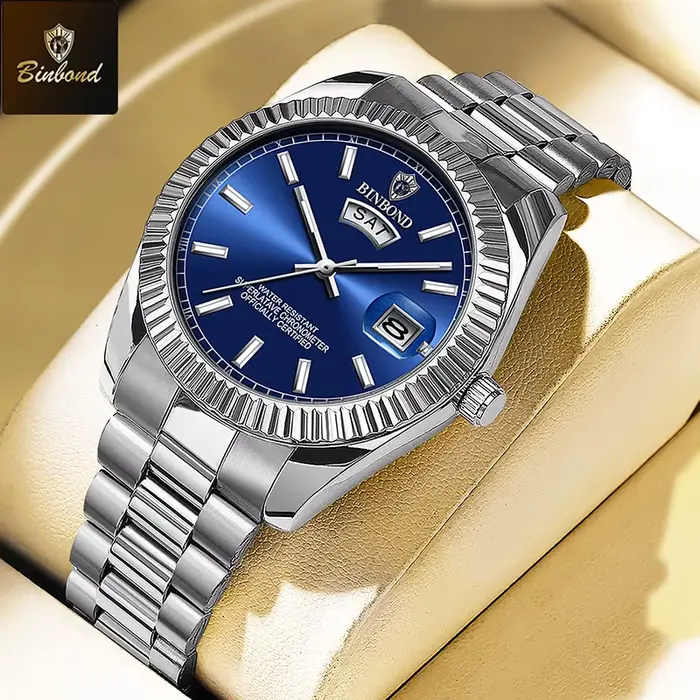 Montre sport luxe BINBOND pour homme - Montre étanche luminescente avec date, acier inoxydable, montre masculine