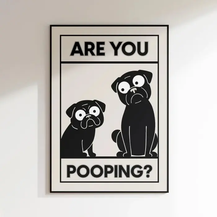 Affiche murale en toile sans cadre sur le thème du bain des chiens amusants : « Fais-tu caca ? » Art mural minimaliste