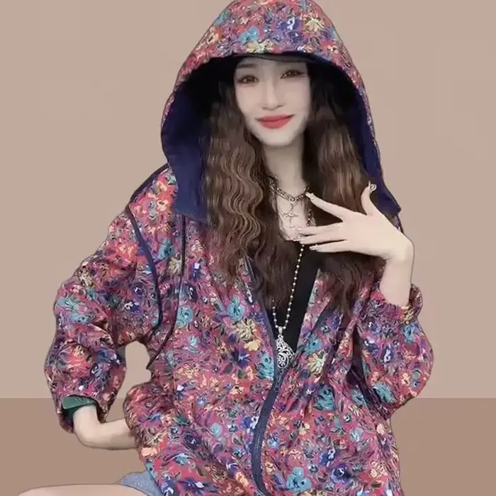 Veste à capuche à manches longues pour femmes, sweat-shirt imprimé vintage Harajuku, veste d'été, vê