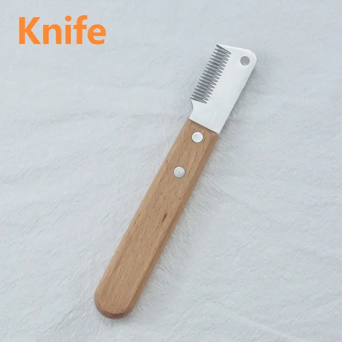 Couteau d'épilation pour animaux de compagnie, peigne pour chien, outil de beauté, manche en bois, c