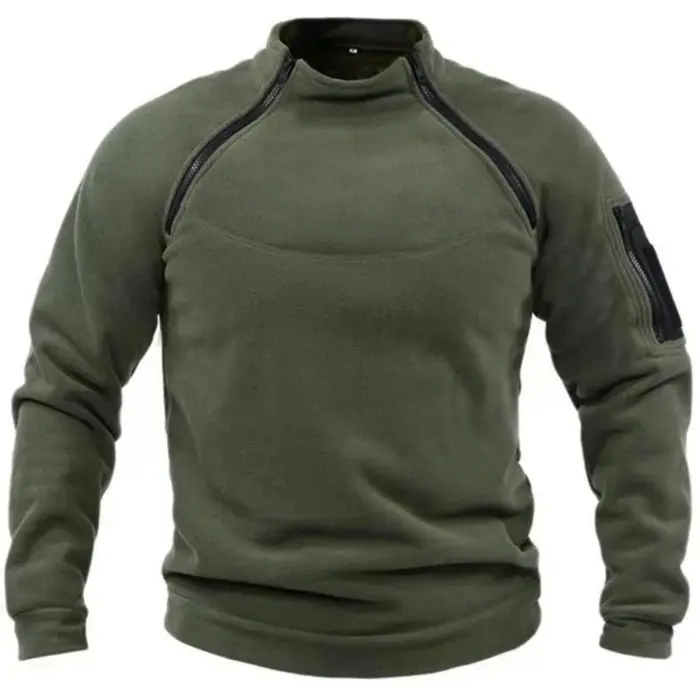 Sweat-shirt polaire pour hommes, chaud et respirant, avec fermeture éclair tactique, col debout, man