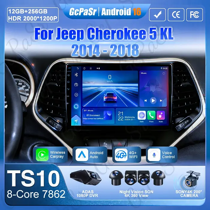 Autoradio Android 16 pour Jeep Cherokee 5 KL 2014 - 2018, écran de Navigation GPS, Carplay DVD No 2d