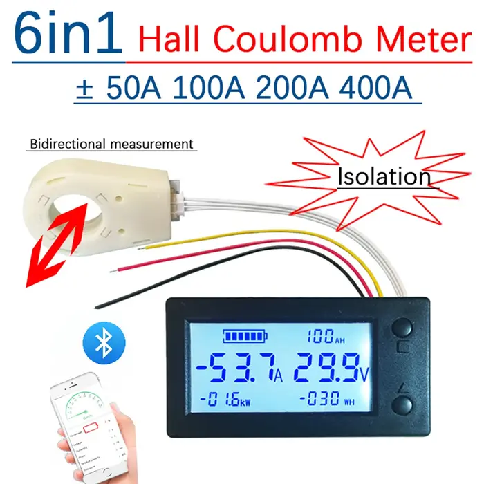 Compteur Coulomb DC Hall 100A 200A 400A, moniteur de batterie, tension numérique, capacité de couran