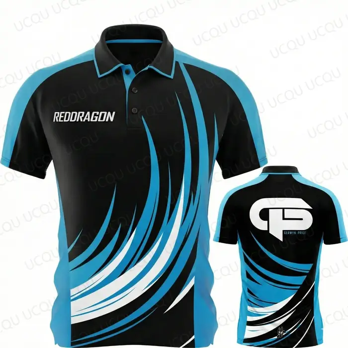 Polo Gerwyn Price The Iceman Darts 2026 Signature Jersey Bleu Noir Style Homme Vêtement de sport Hau