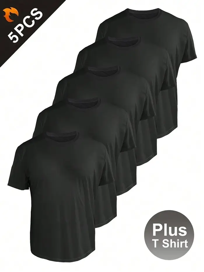 5 pièces Plus T-Shirt pour hommes grandes et grandes chemises hommes ultralégers séchage rapide Spor
