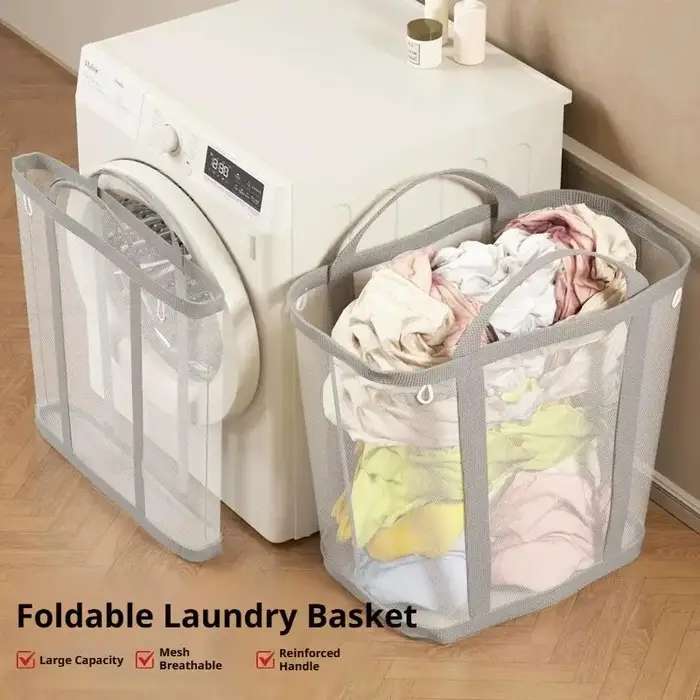 Panier à linge sale pliable en maille polyester pour chambre et dortoir usage pratique et élégant