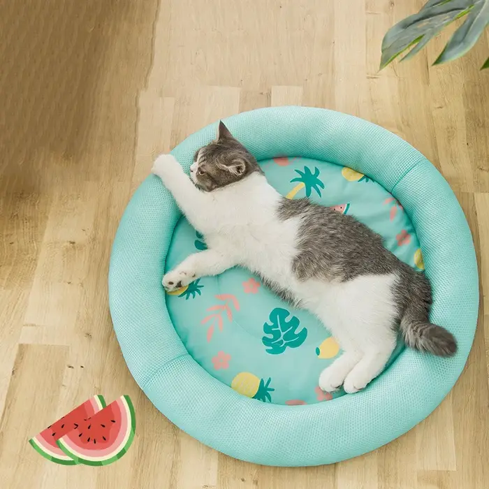 Couverture en Polymères Rondes pour Chien et Chat, Coussin de Glace Respirant et Lavable, Lit d'Été