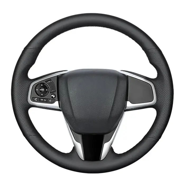 Housse de volant de voiture cousue à la main, antidérapante, en cuir artificiel noir, pour Honda Civ