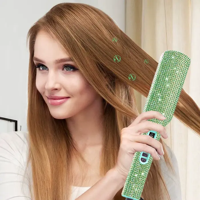 Fer à lisser plat en titane avec strass, fer à double tension, outils professionnels pour cheveux, a