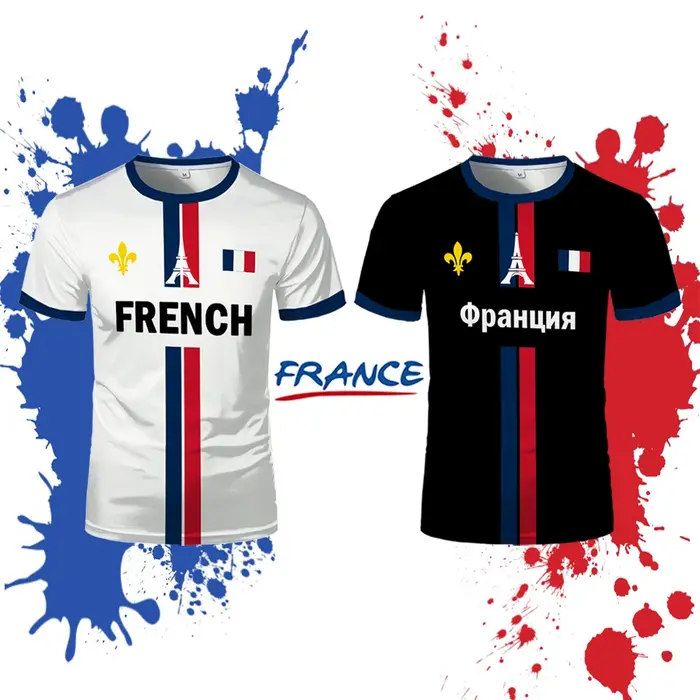 Maillot de football français en polyester pour homme, drapeau et carte de France, t-shirt décontracté pour homme, occasions estivales et sportives