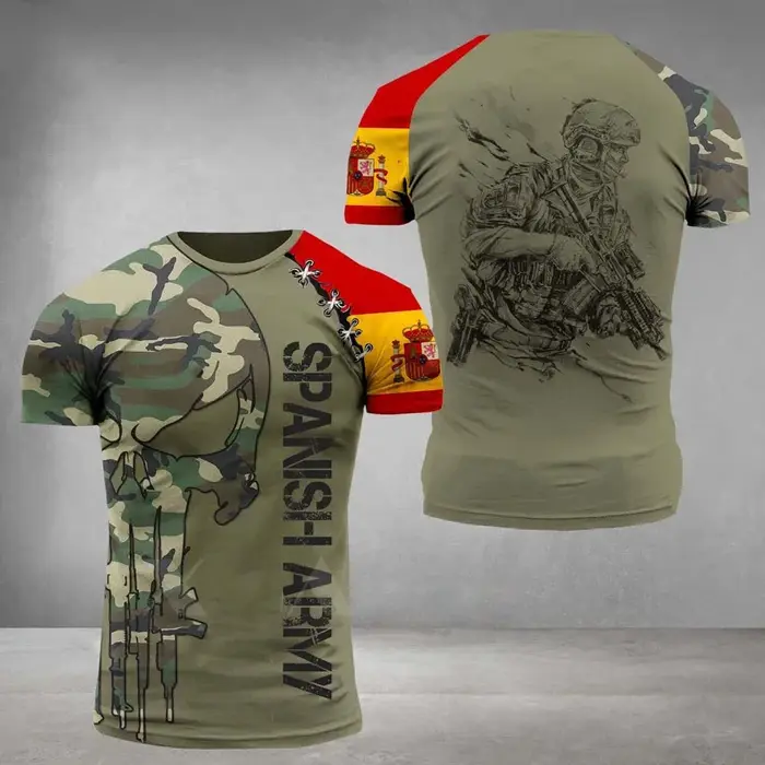 Drapeau espagnol graphique hommes T-shirt armée décontracté à manches courtes t-shirts hommes chasse
