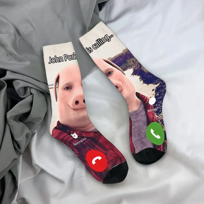 Chaussettes John Pork Is Calling - Drôles et originales pour hommes et femmes - Chaussettes d'hiver chaudes anti-dérapantes