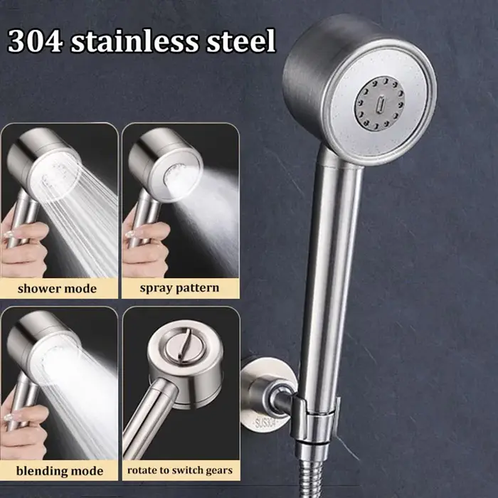 Pomme de Douche Main Filtre Booster Acier Inoxydable 304 Grand Volume Eau Universelle Salle de Bain Douchette